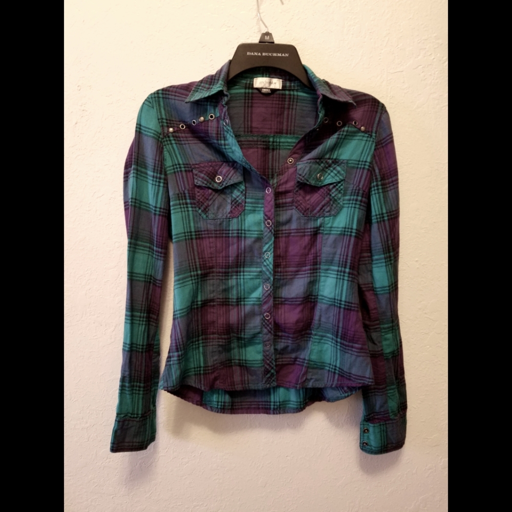 Anchor Blue plaid top, Size Small